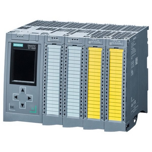 Siemens SIMATIC S7-1500 rack with CPU, display and signal modules